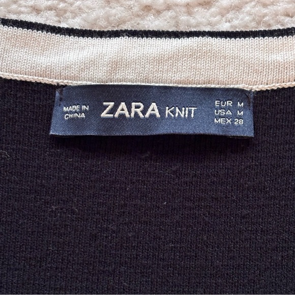 Zara Black Cardigan with Cream Contrast Trim Pearl Button M - Picture 5 of 6